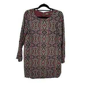 PRANA Dress Medallion Print Cece Shift‎ Long Sleeve Maroon Size Small